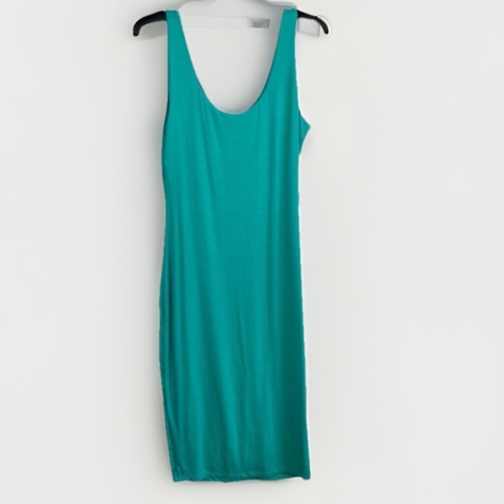 Bar III Midi Dress Womens Size Petite Medium Teal Bodycon Scoop Neck Modern Chic